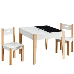 EMINZA Table et 2 chaises enfant bois tableau (H49,5 cm) Charlie Blanc Clearance