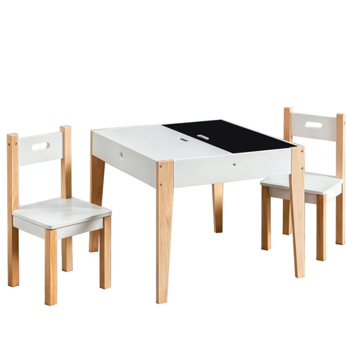 EMINZA Table et 2 chaises enfant bois tableau (H49,5 cm) Charlie Blanc Clearance