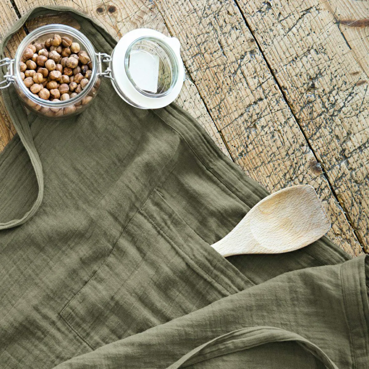 EMINZA Tablier avec poches gaze de coton Gaïa Vert romarin Outlet