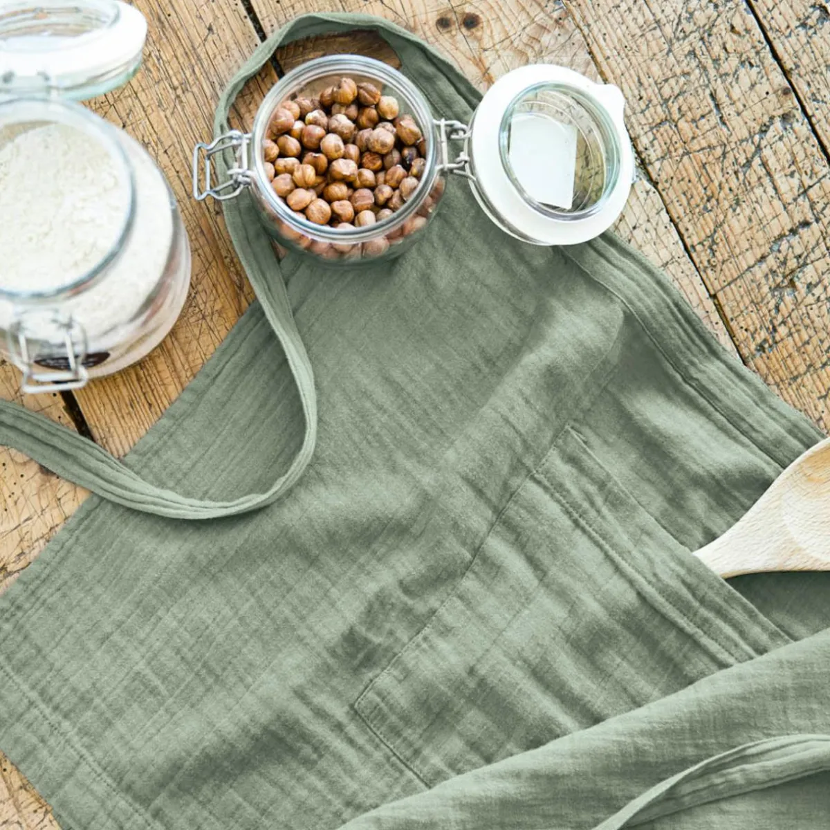 EMINZA Tablier avec poches gaze de coton Gaïa Vert Eucalyptus Sale
