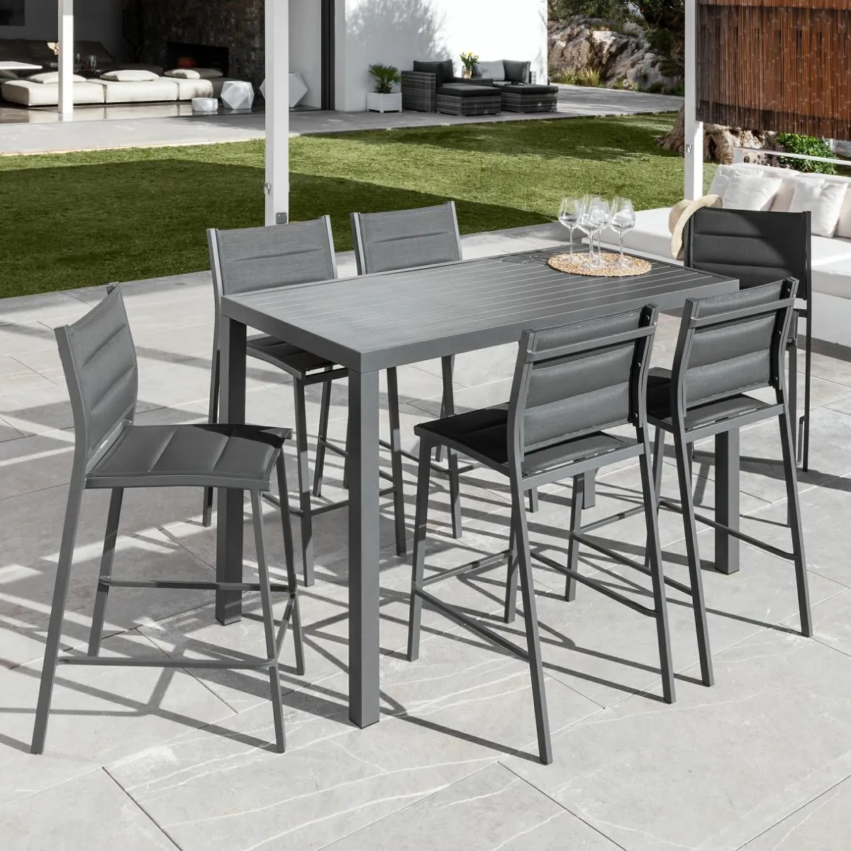 MOBELLIA Tabouret de jardin aluminium empilable Murano Gris Anthracite Clearance