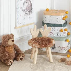 Atmosphera cru017dateur d'intu017drieur for kids Tabouret enfant bois et fausse fourrure (H38 cm) Cerf Marron Hot