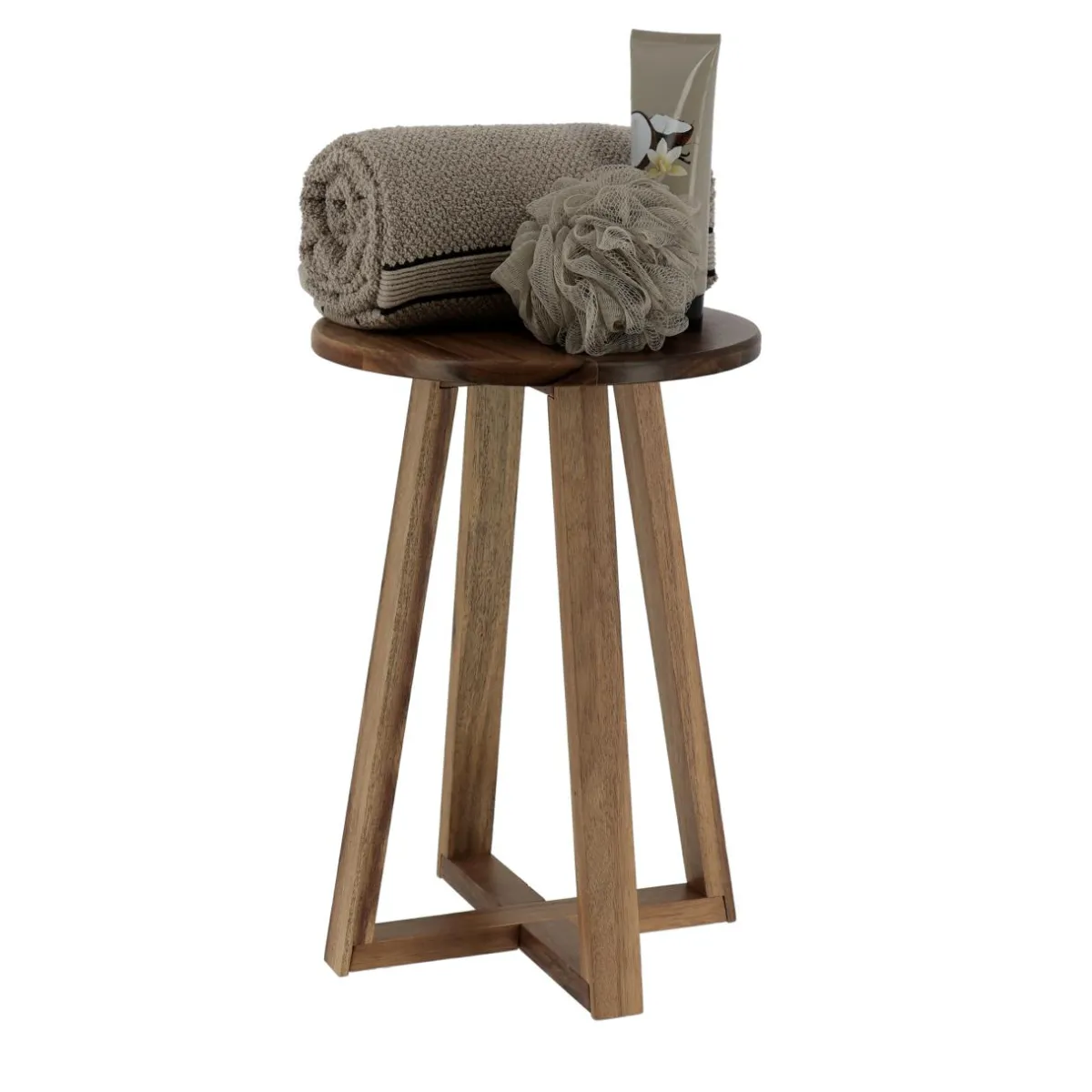 TENDANCE Tabouret plateau bois acacia (H43 cm) Lina Marron Clearance
