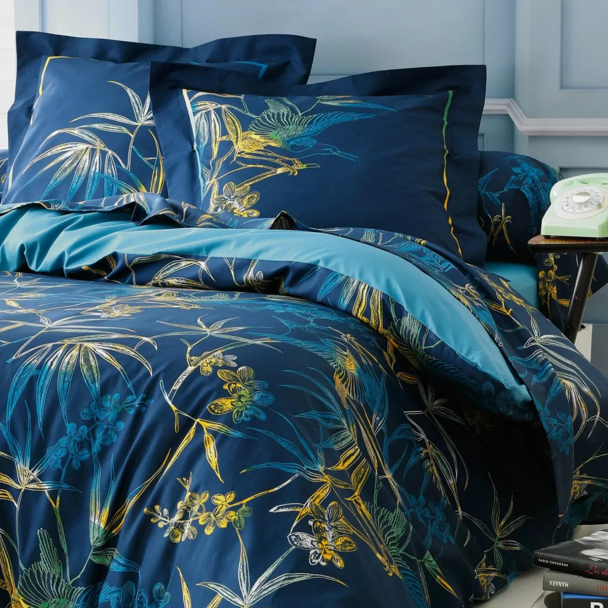 TRADILINGE Taie de traversin coton (L200 cm)Kimono e Bleu New