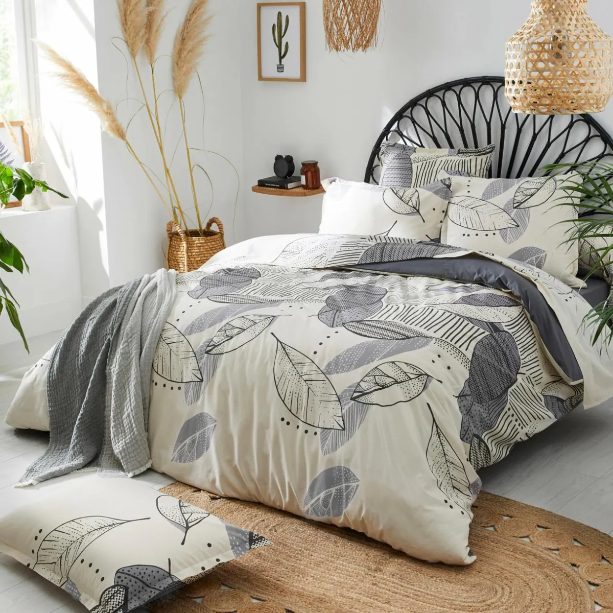 TRADILINGE Taie de traversin coton lavé (L200 cm) Folio e Gris Hot