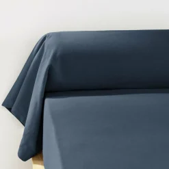 EMINZA Taie de traversin flanelle de coton (L185 cm) Théa Bleu nuit Clearance