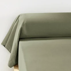 EMINZA Taie de traversin flanelle de coton (L185 cm) Théa Vert romarin New