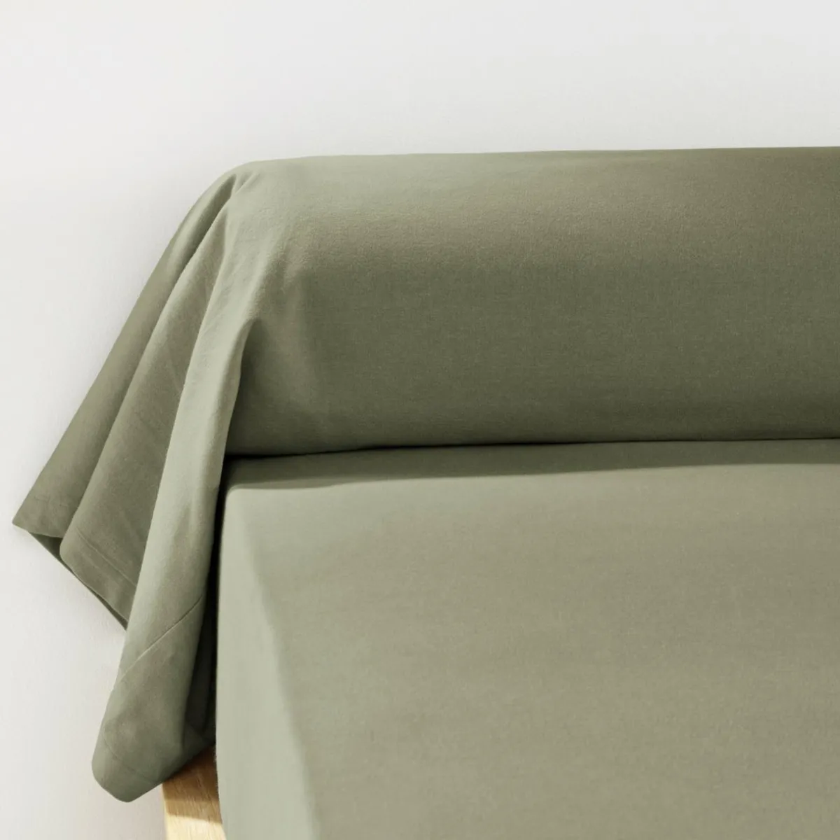 EMINZA Taie de traversin flanelle de coton (L185 cm) Théa Vert romarin New