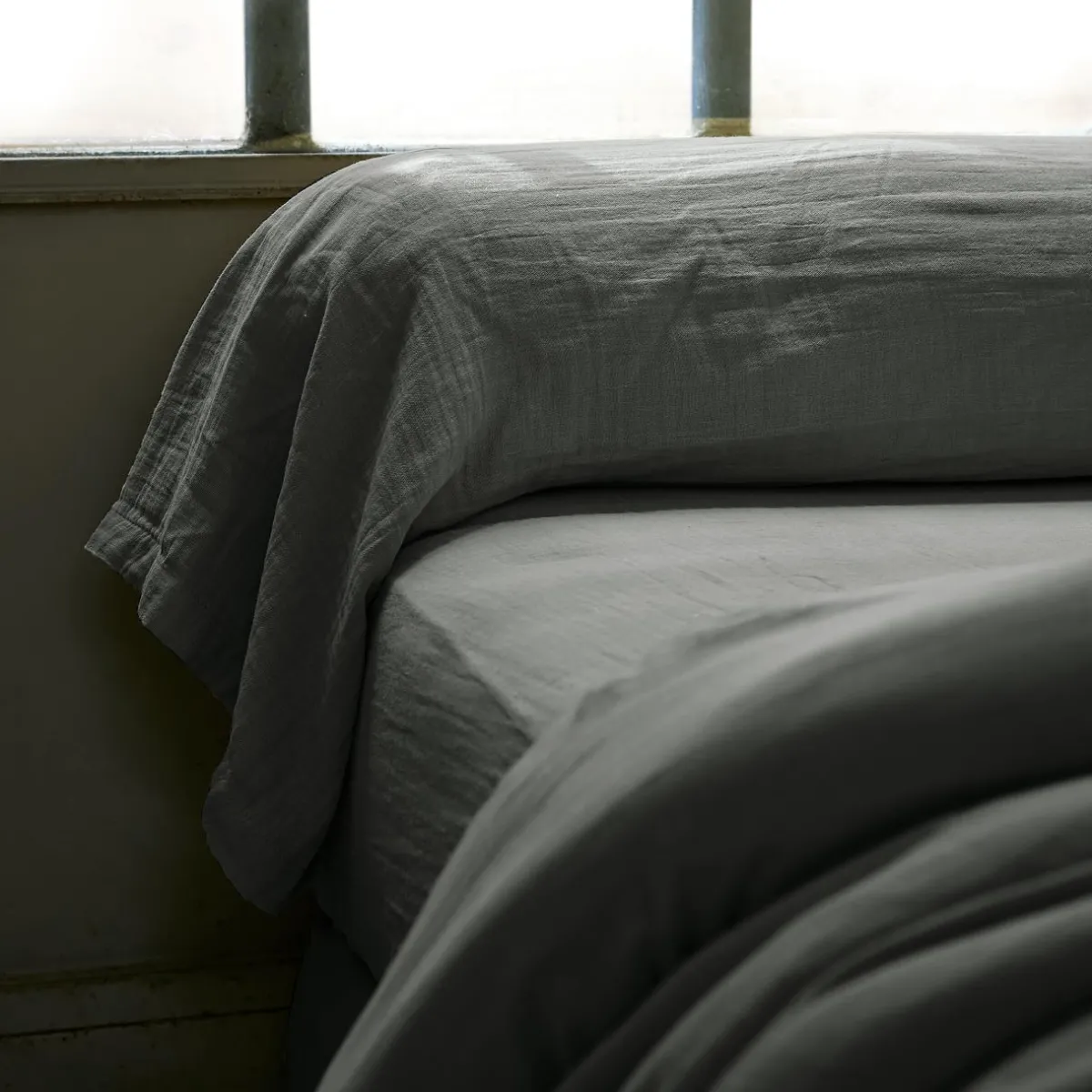 EMINZA Taie de traversin gaze de coton (L185 cm) Gaïa Gris granit Gris foncé Online