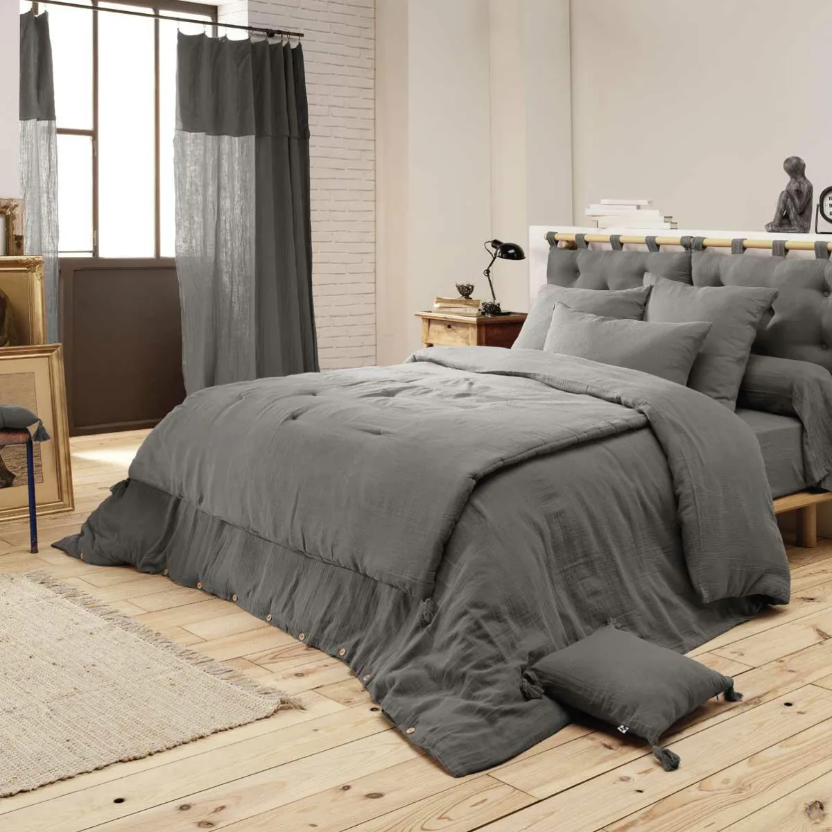 EMINZA Taie de traversin gaze de coton (L185 cm) Gaïa Gris granit Gris foncé Online