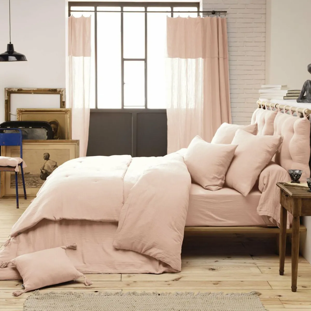 EMINZA Taie de traversin gaze de coton (L185 cm) Gaïa Rose poudré Best
