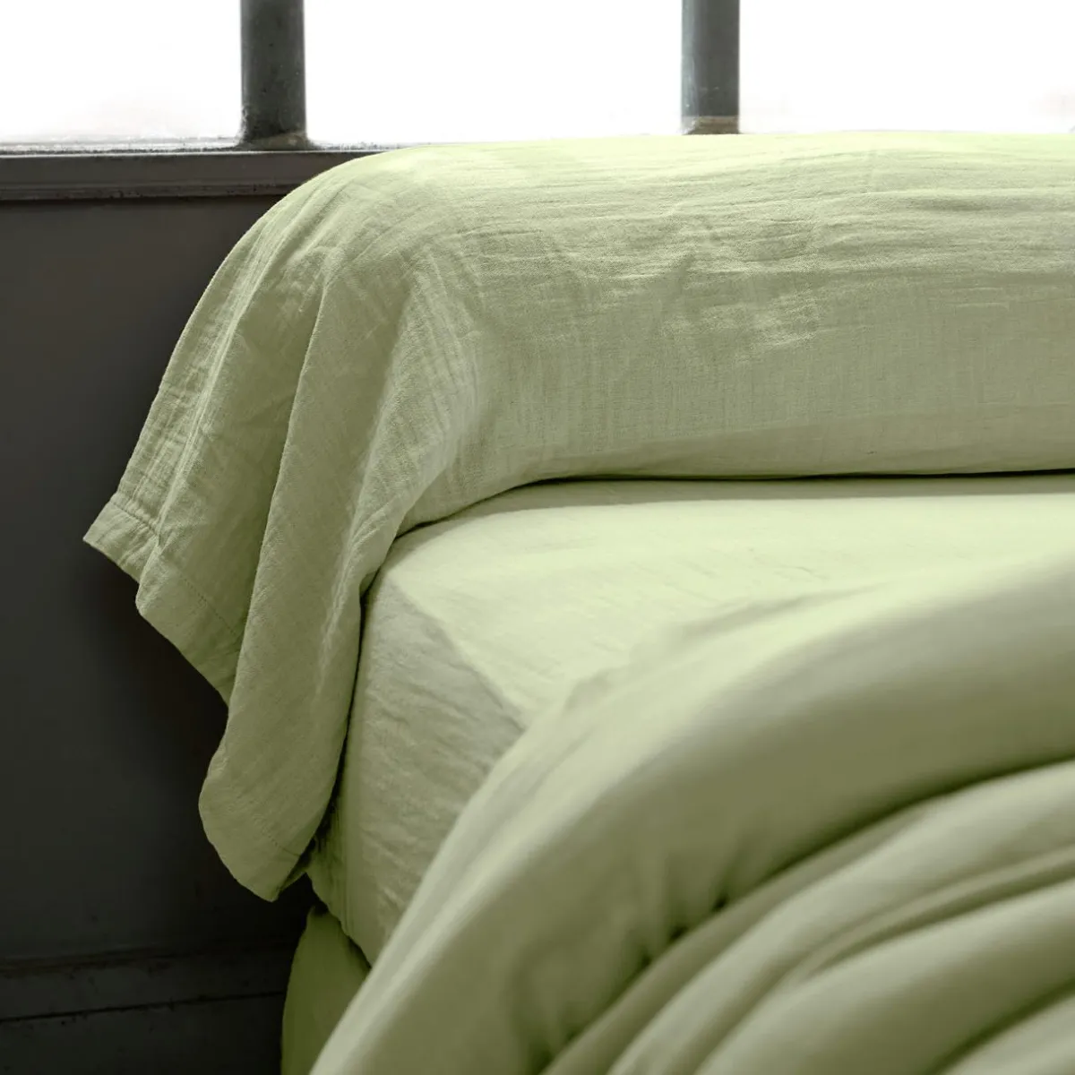 EMINZA Taie de traversin gaze de coton (L185 cm) Gaïa Vert tilleul Sale
