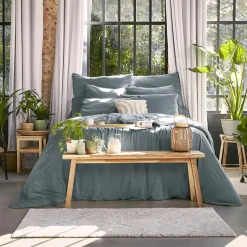 EMINZA Taie de traversin lyocell Tencel™ lavé (27 x 185 cm) Olivia stone Bleu Hot