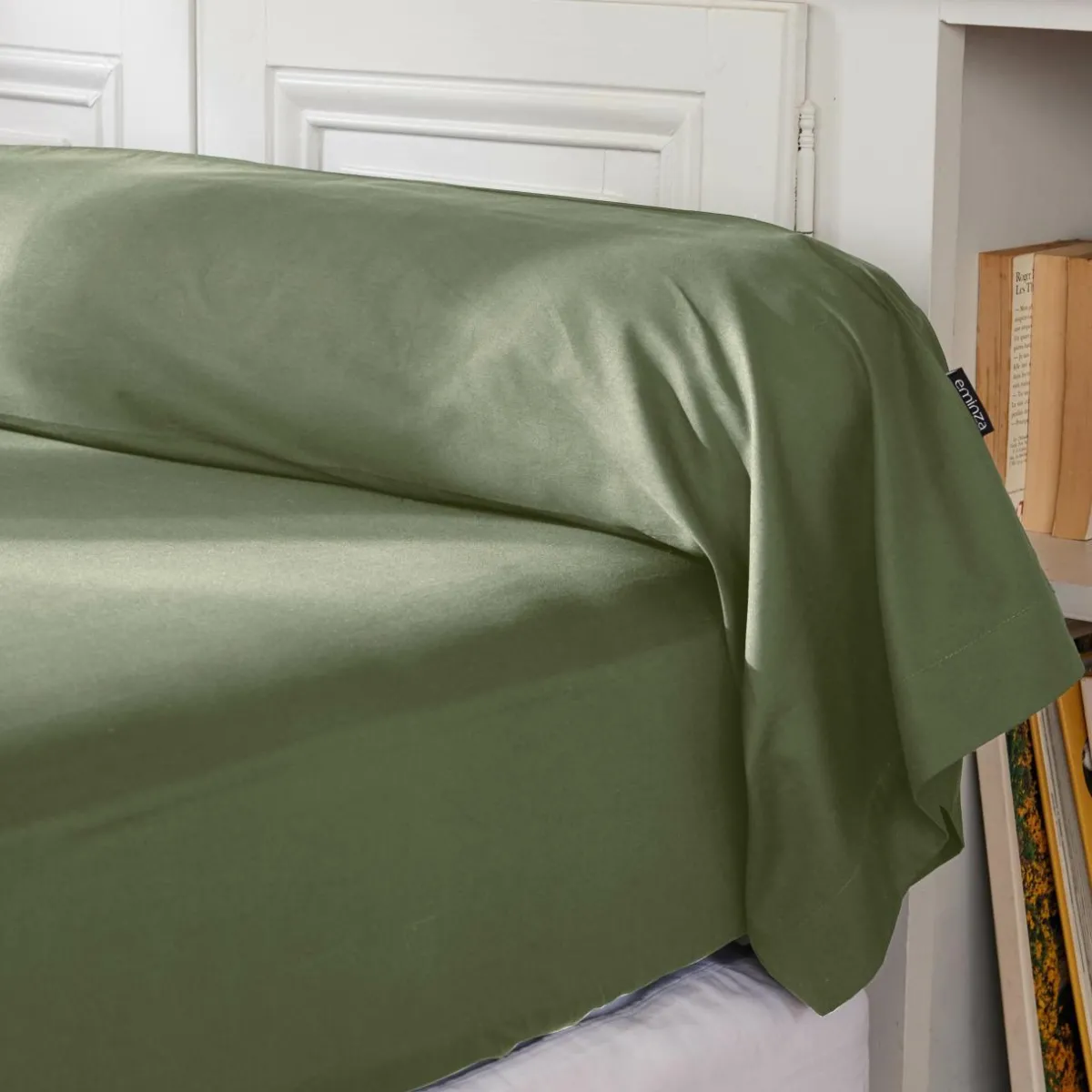 EMINZA Taie de traversin percale de coton (L185 cm) Cali Vert romarin Clearance