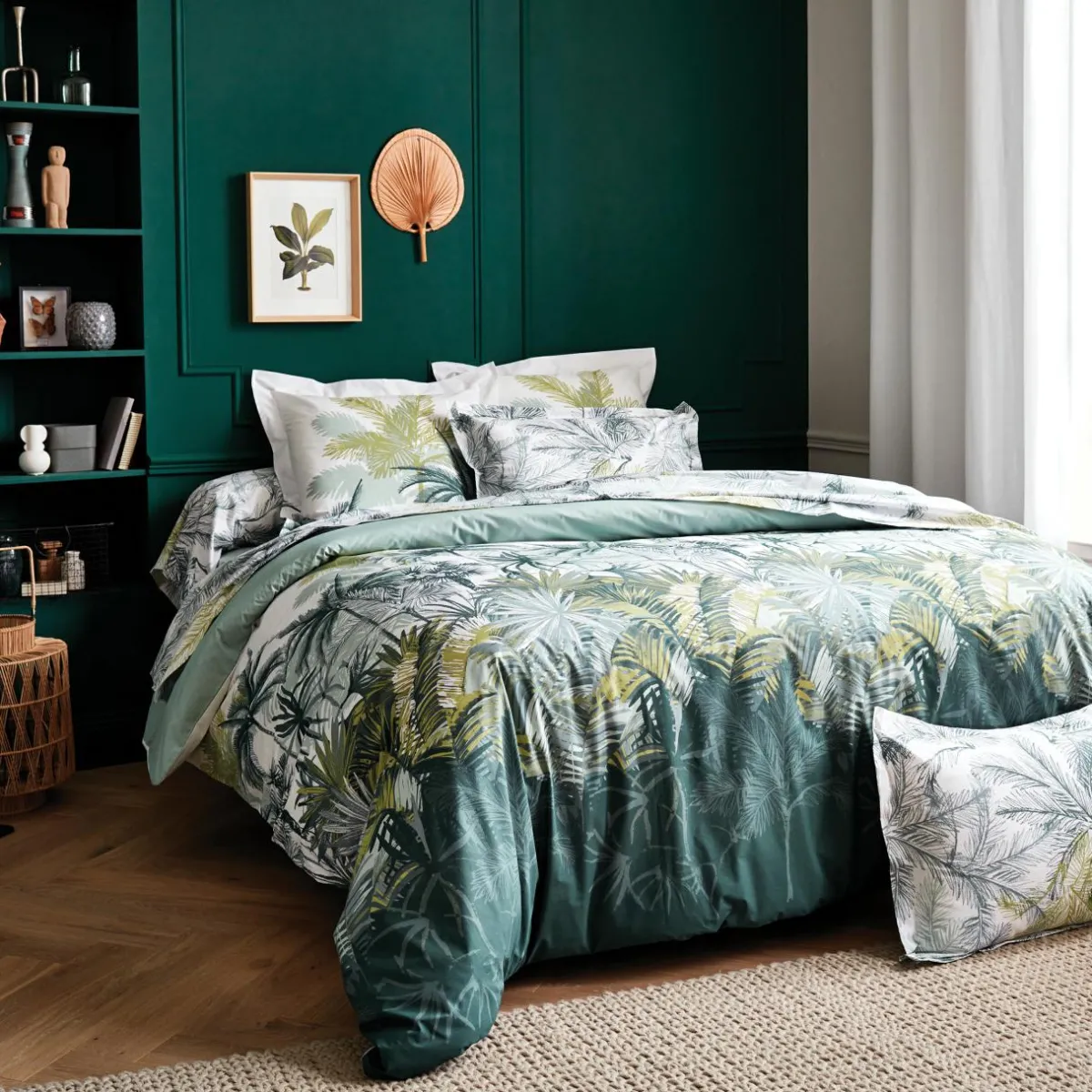 TRADILINGE Taie de traversin percale de coton (L200 cm) Trinidad Mousson e Vert Outlet
