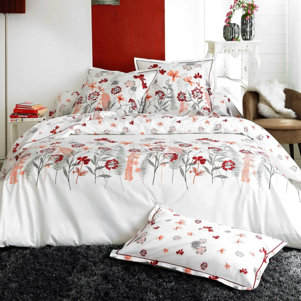 TRADI LINGE Taie de traversin percale de coton (L200 cm) Petite folie Rouge Hot