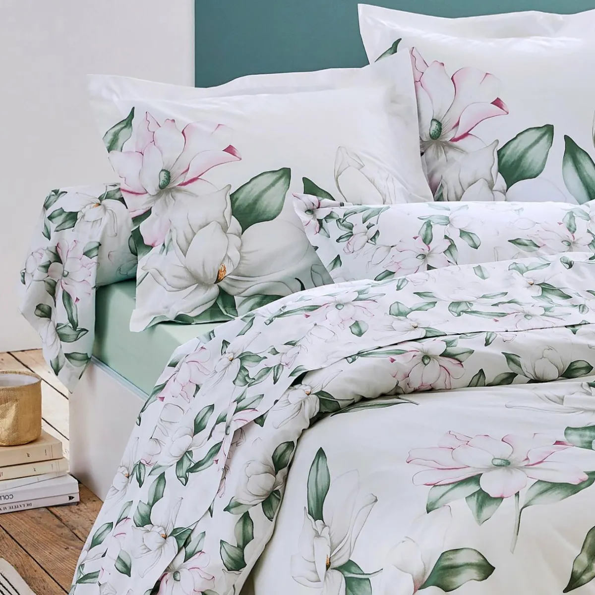 TRADILINGE Taie de traversin percale de coton (L200 cm) Magnolia sauge Vert
