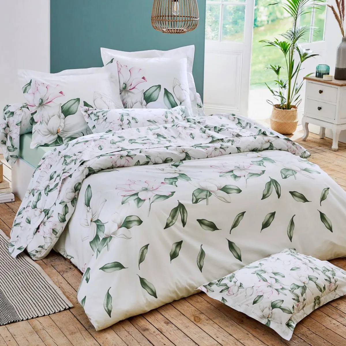 TRADILINGE Taie de traversin percale de coton (L200 cm) Magnolia sauge Vert