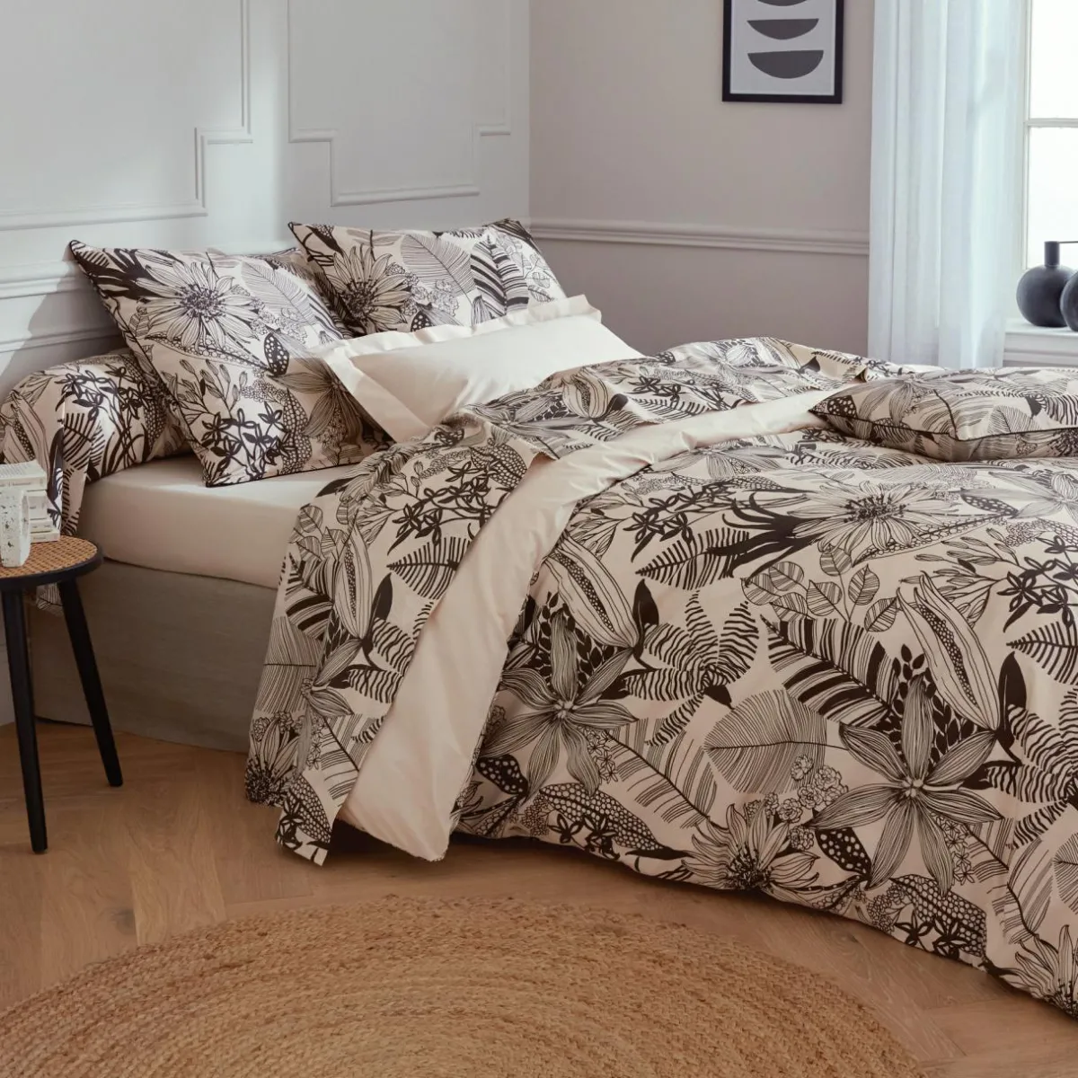 TRADILINGE Taie de traversin percale de coton (L200 cm) Alba e Noir Best