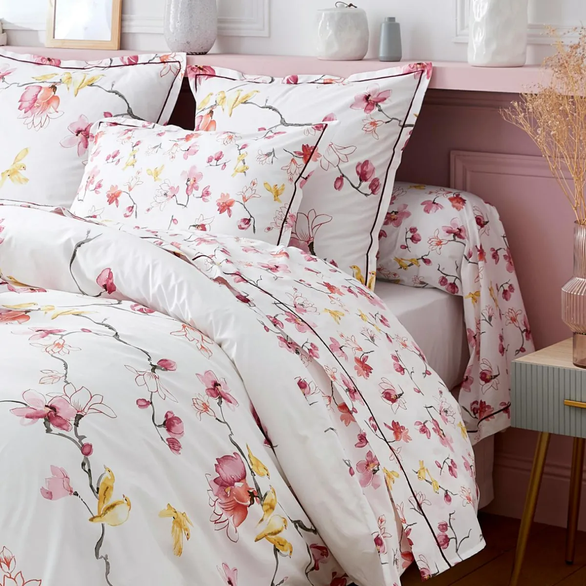 TRADILINGE Taie de traversin percale de coton (L200 cm) Elisa Rose Discount