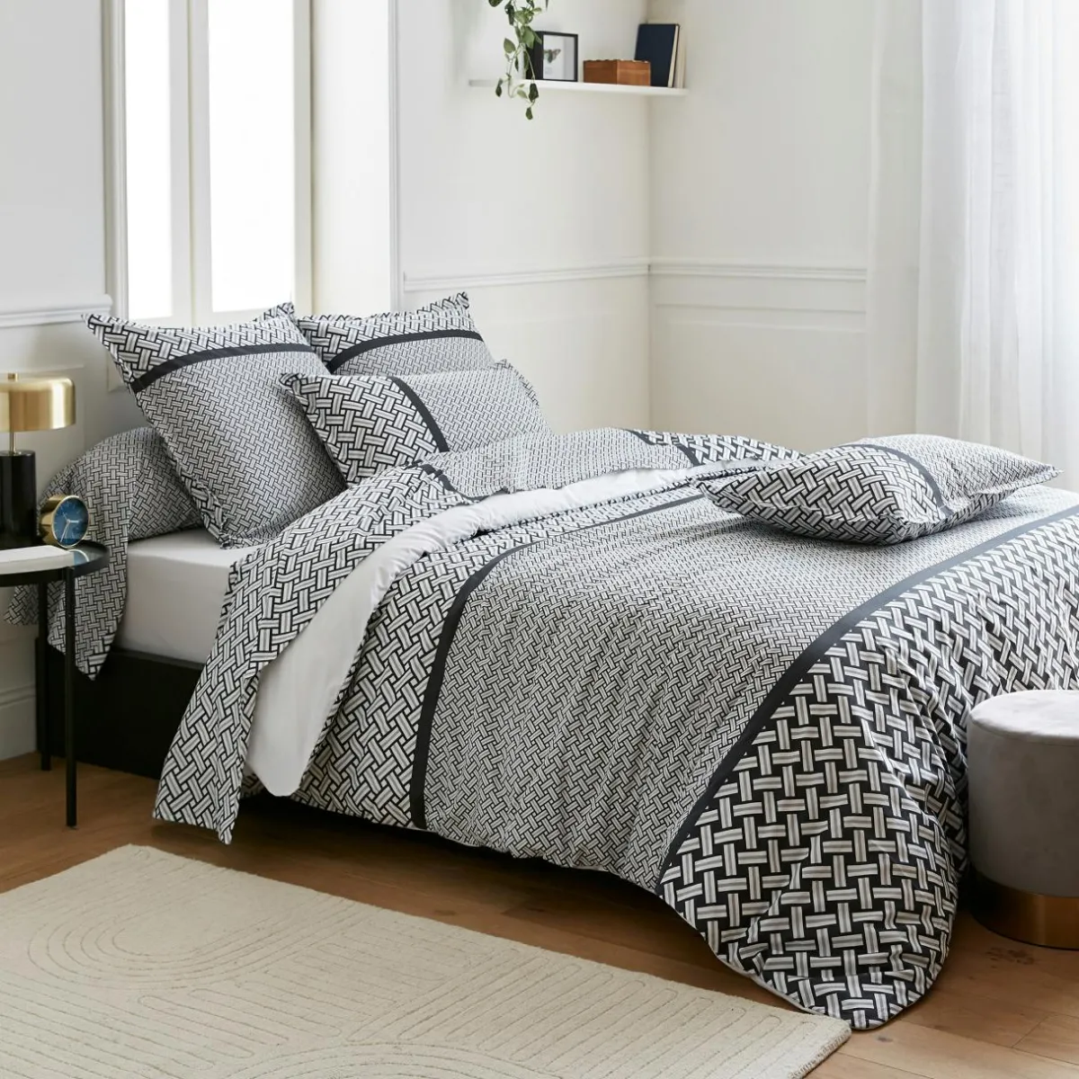 TRADILINGE Taie de traversin percale de coton (L200 cm) Riviera e Gris Sale