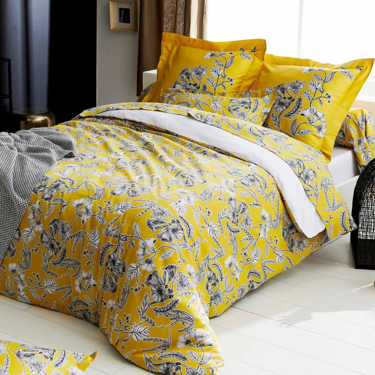 TRADILINGE Taie de traversin satin de coton (L200 cm) Botanic Jaune New