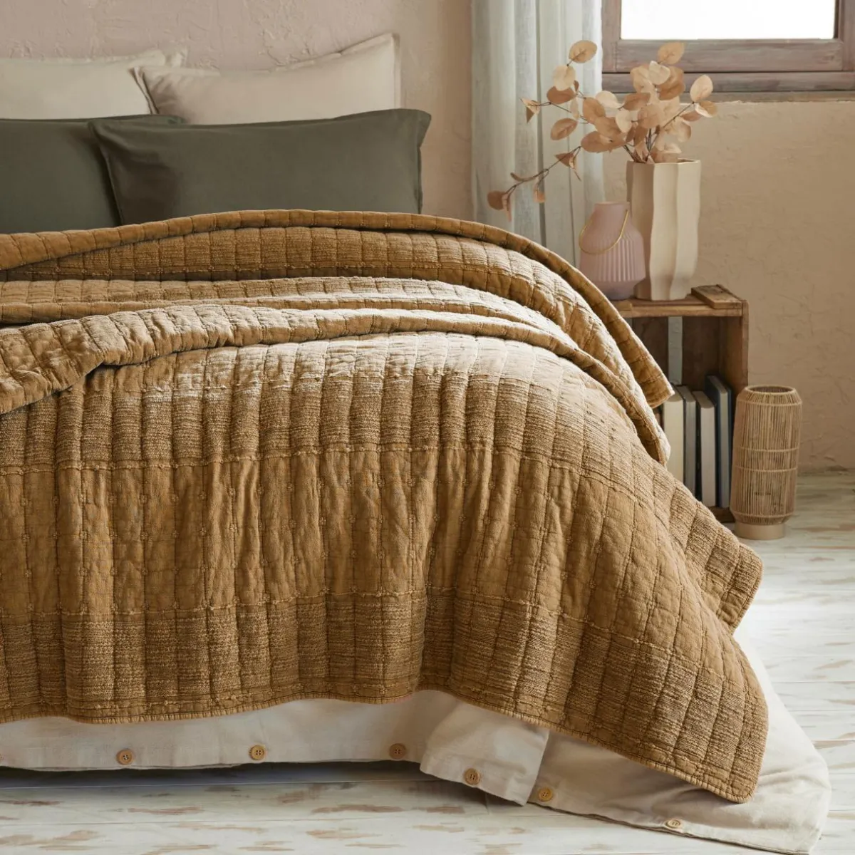 EMINZA Taie d'oreiller carrée coton (60 x 60 cm) Lena Camel Outlet