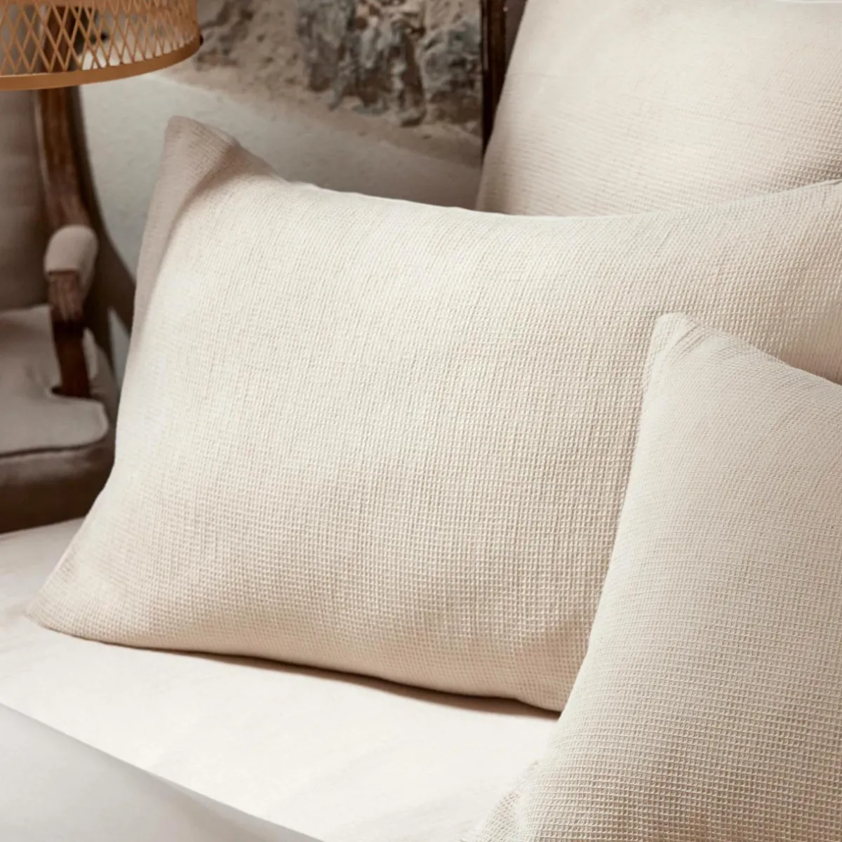 EMINZA Taie d'oreiller carrée coton nid d'abeille (80 x 80 cm) Eva Beige Discount