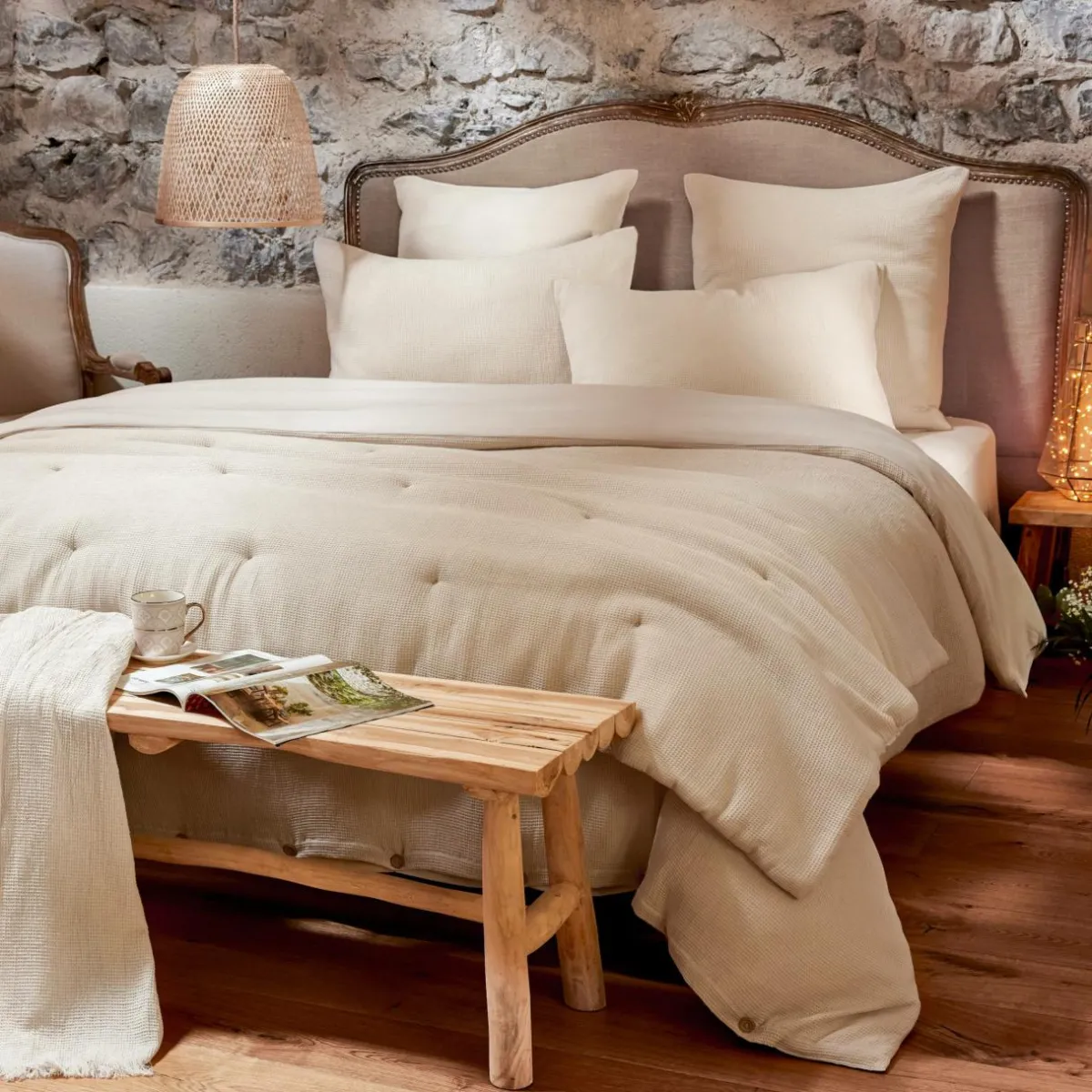 EMINZA Taie d'oreiller carrée coton nid d'abeille (80 x 80 cm) Eva Beige Discount