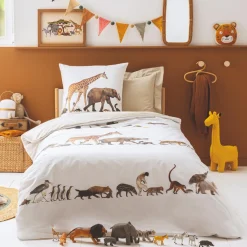 TRADILINGE Taie d'oreiller carrée enfant percale de coton ( 65 x 65 cm) Noé Multicolore Hot