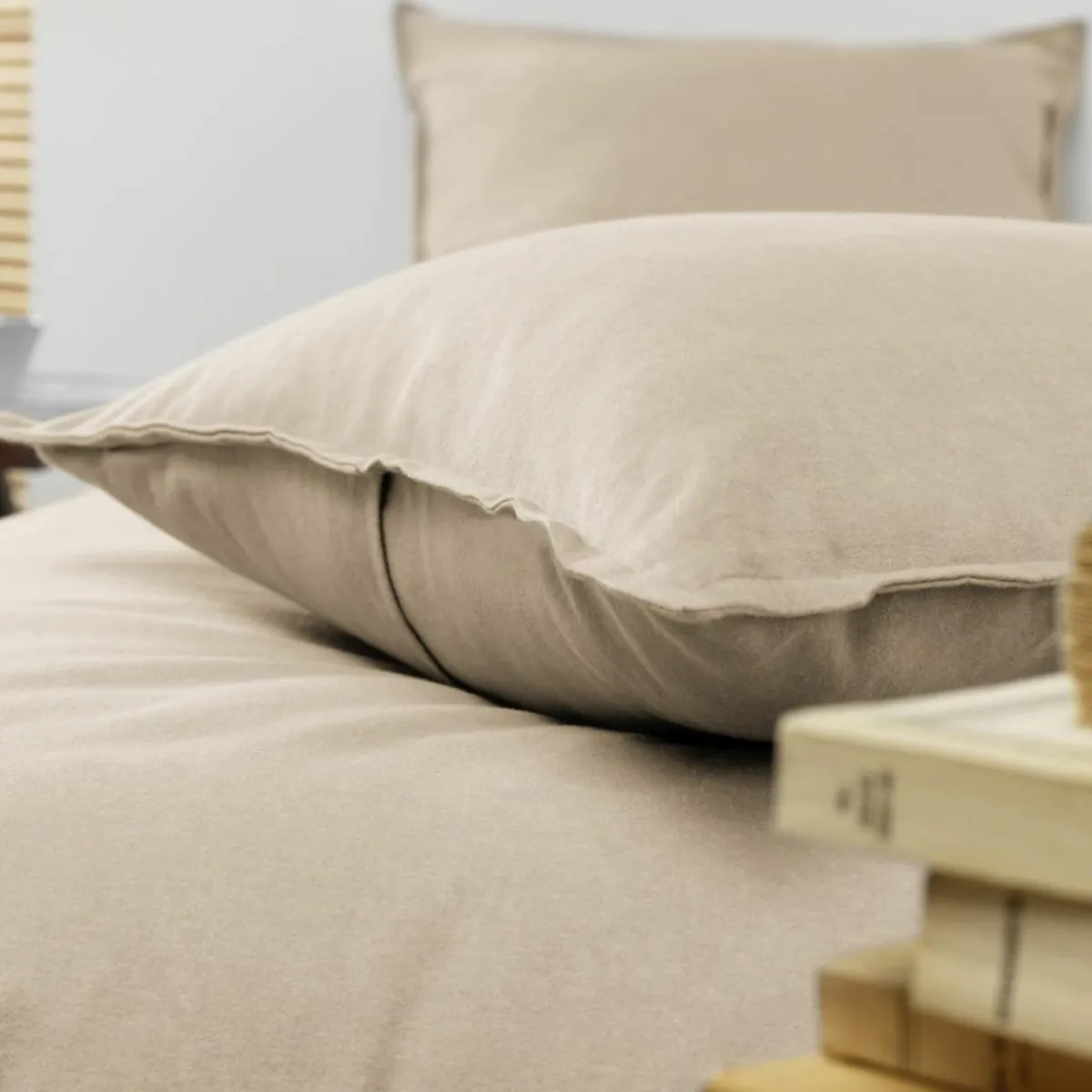 EMINZA Taie d'oreiller carrée flanelle de coton (80 x 80 cm) Nina Beige Discount