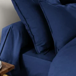 EMINZA Taie d'oreiller carrée flanelle de coton (63 x 63 cm) Nina Bleu nuit Discount