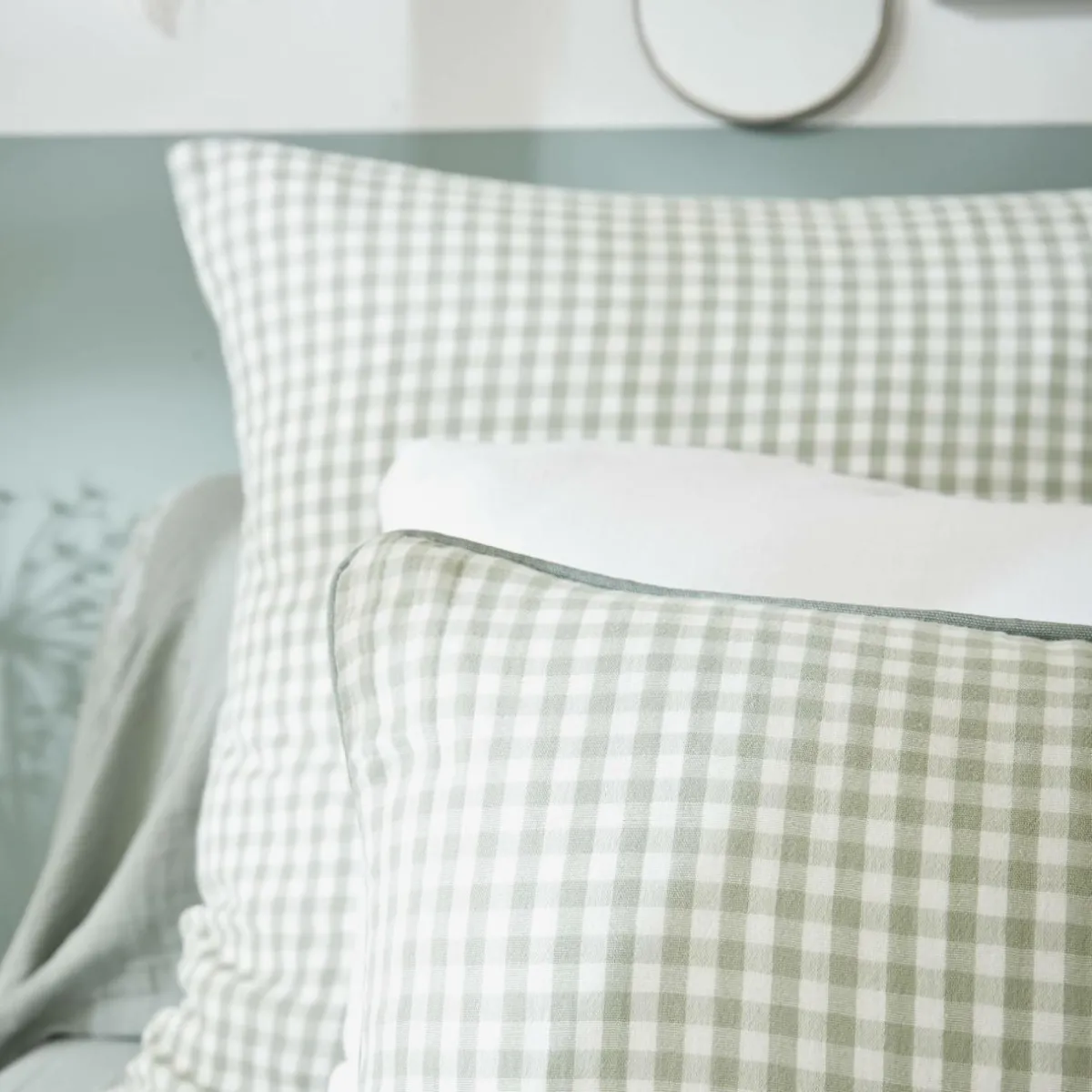 EMINZA Taie d'oreiller carrée gaze de coton (80 x 80 cm) Gaïa Vichy Vert eucalyptus Vichy eucalyptus Outlet
