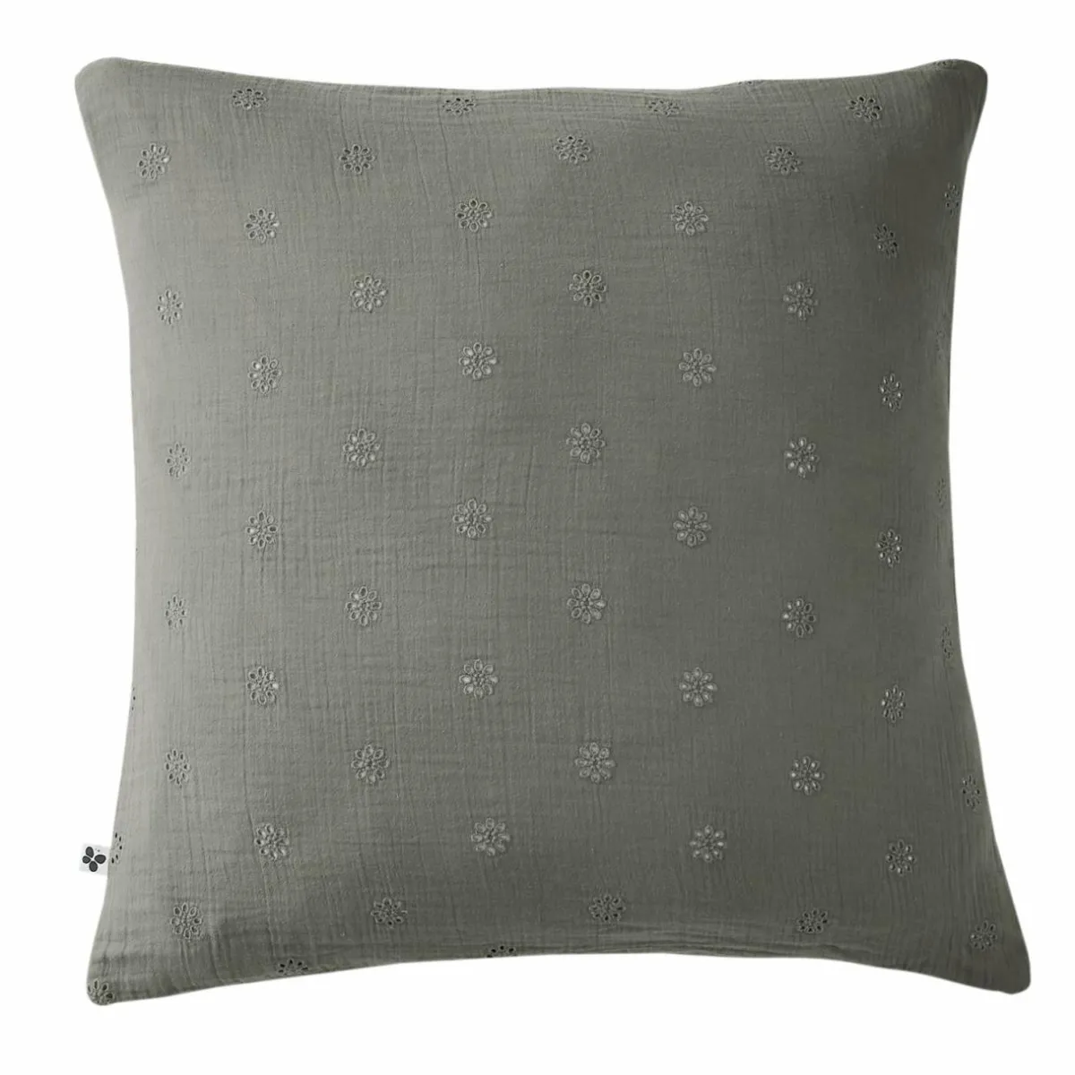 EMINZA Taie d'oreiller carrée gaze de coton (60 x 60 cm) Gaïa Boho Gris granit Gris foncé