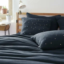 EMINZA Taie d'oreiller carrée gaze de coton (60 x 60 cm) Gaïa Chic Bleu nuit Clearance
