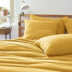 EMINZA Taie d'oreiller carrée gaze de coton (60 x 60 cm) Gaïa Chic Jaune safran Hot