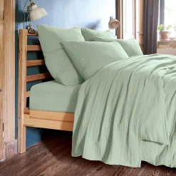 EMINZA Taie d'oreiller carrée gaze de coton (60 x 60 cm) Gaïa Chic Vert Eucalyptus Clearance