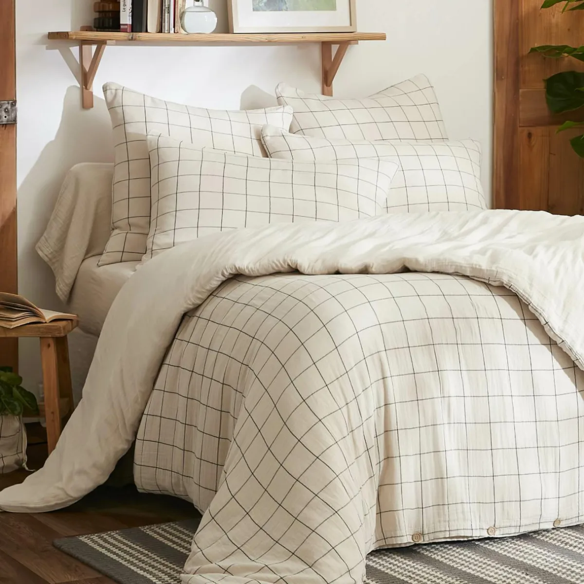 EMINZA Taie d'oreiller carrée gaze de coton (60 x 60 cm) Gaïa Match pampa Beige Discount