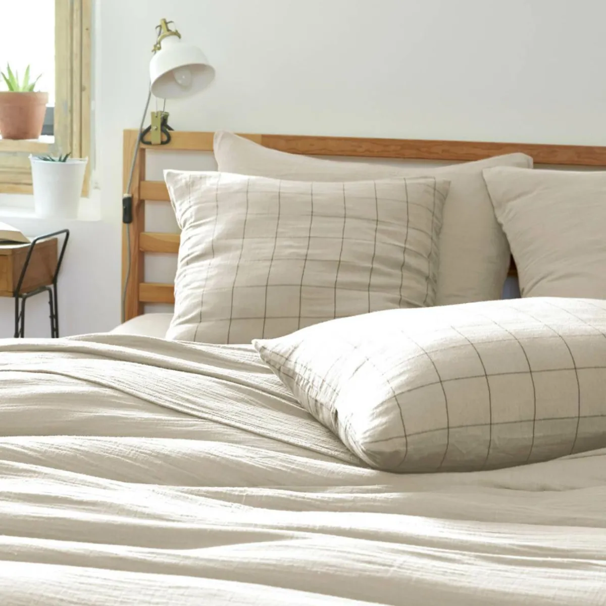 EMINZA Taie d'oreiller carrée gaze de coton (60 x 60 cm) Gaïa Match pampa Beige Discount