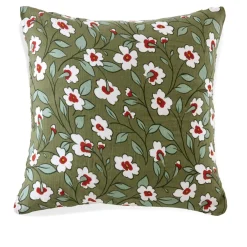 EMINZA Taie d'oreiller carrée gaze de coton (60 x 60 cm) Gaïa Marguerite Vert Romarin Best