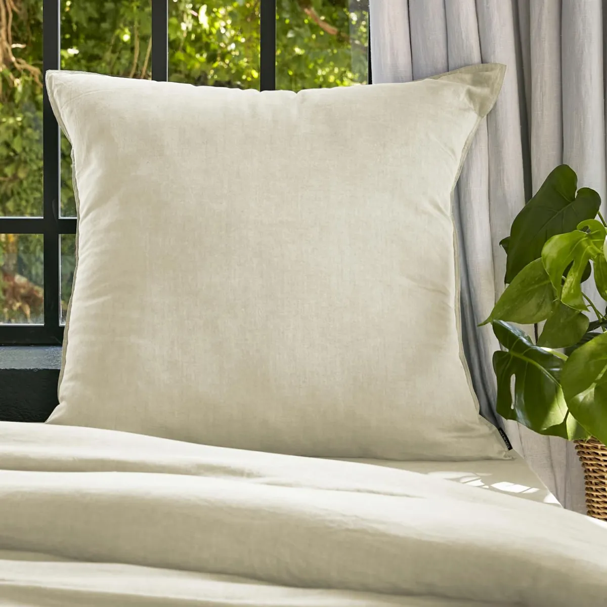 EMINZA Taie d'oreiller carrée lyocell Tencel™ lavé (80 x 80 cm) Olivia pampa Beige New