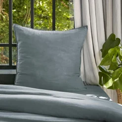 EMINZA Taie d'oreiller carrée lyocell Tencel™ lavé (63 x 63 cm) Olivia stone Bleu