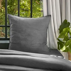 EMINZA Taie d'oreiller carrée lyocell Tencel™ lavé (63 x 63 cm) Olivia granit Gris
