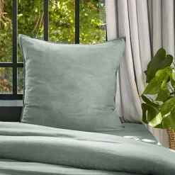 EMINZA Taie d'oreiller carrée lyocell Tencel™ lavé (63 x 63 cm) Olivia Vert Eucalyptus New