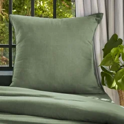 EMINZA Taie d'oreiller carrée lyocell Tencel™ lavé (80 x 80 cm) Olivia Vert romarin