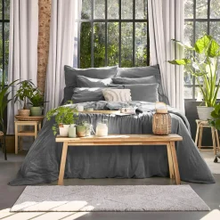 EMINZA Taie d'oreiller carrée lyocell Tencel™ lavé (80 x 80 cm) Olivia granit Gris Outlet