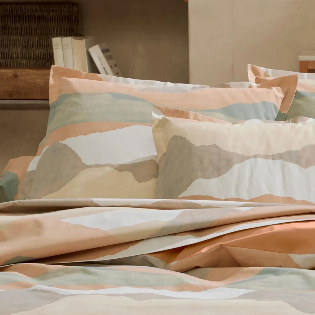 TRADI LINGE Taie d'oreiller carrée percale de coton (65 x 65 cm) Land Craie Beige