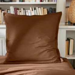 EMINZA Taie d'oreiller carrée percale de coton (65 x 65 cm) Cali Marron Chocolat