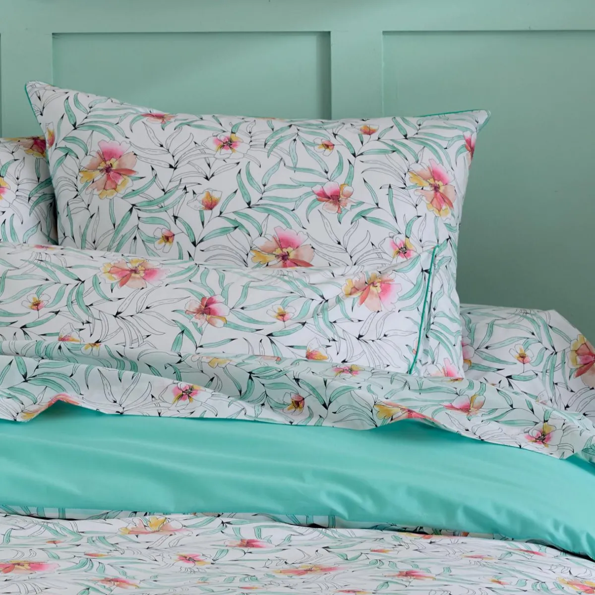 TRADI LINGE Taie d'oreiller carrée percale de coton (65 x 65 cm) Roxane Multicolore Discount
