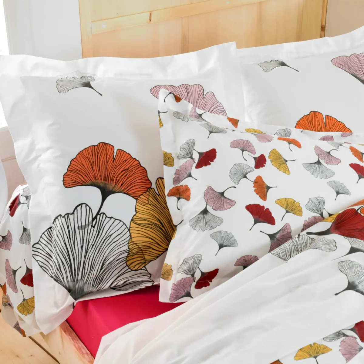 TRADI LINGE Taie d'oreiller carrée percale de coton (65 x 65 cm) Ginkgo Multicolore Online